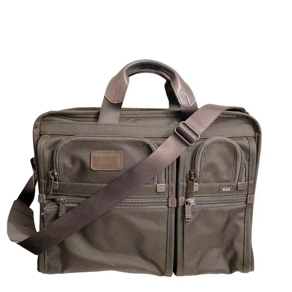 Tumi brown nylon leather combo briefcase laptop bag