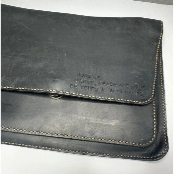 Attache Black Leather Handmade Briefcase Jude 1:2 Mercy Peace Love Abundance