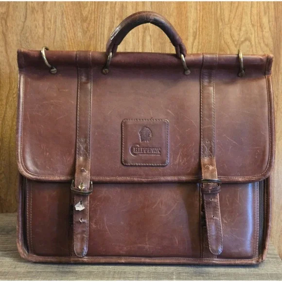 Chippewa Briefcase Attache Leather Top Handle Shoulder‎ Strap Expandable Vintage