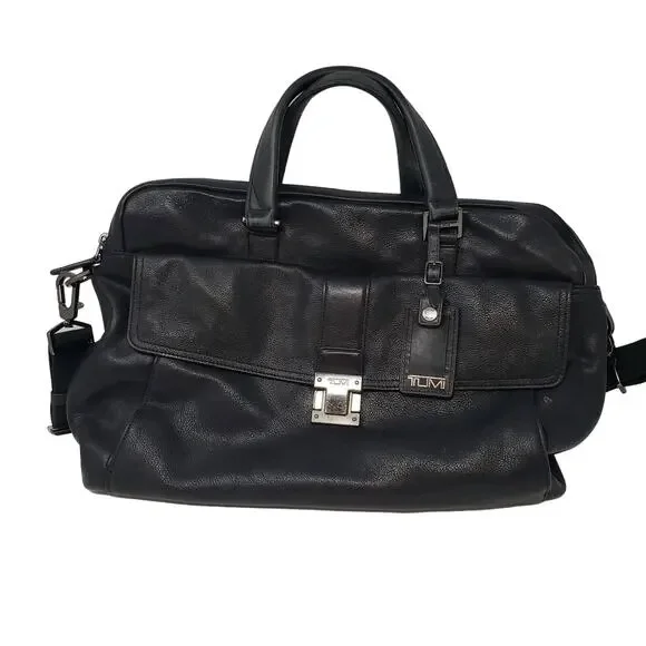 TUMI The Briefcase Pebble Leather Laptop Bag Shoulder Buckle Strap