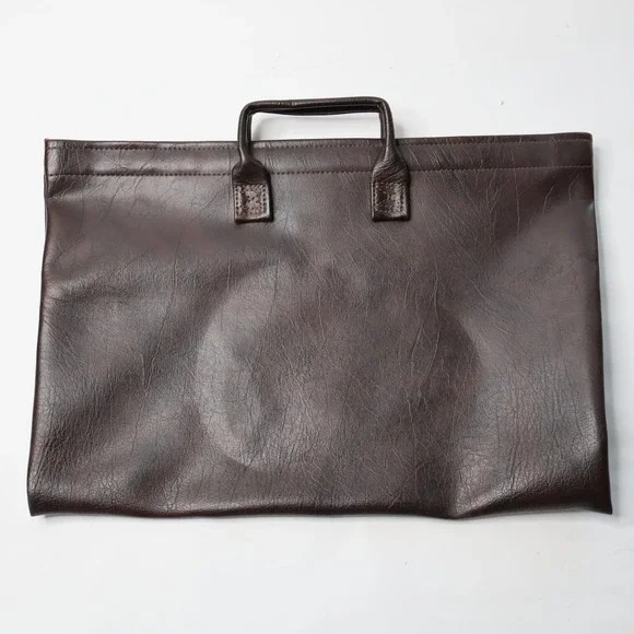 Vintage Brown Faux Leather Document Portfolio Briefcase Bag Metal Hinge Handles