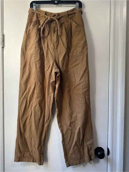 Free People Cropped Drawstring Utility Pants in Camel
