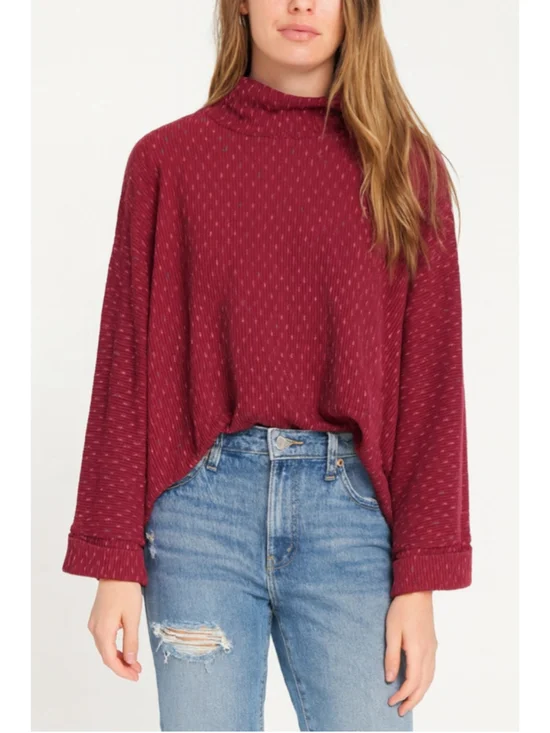 Free People We The Free Oversized Mock Neck Knit Top Burgundy Small