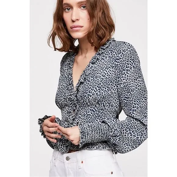 Free People Animal Print Blouse Size Medium