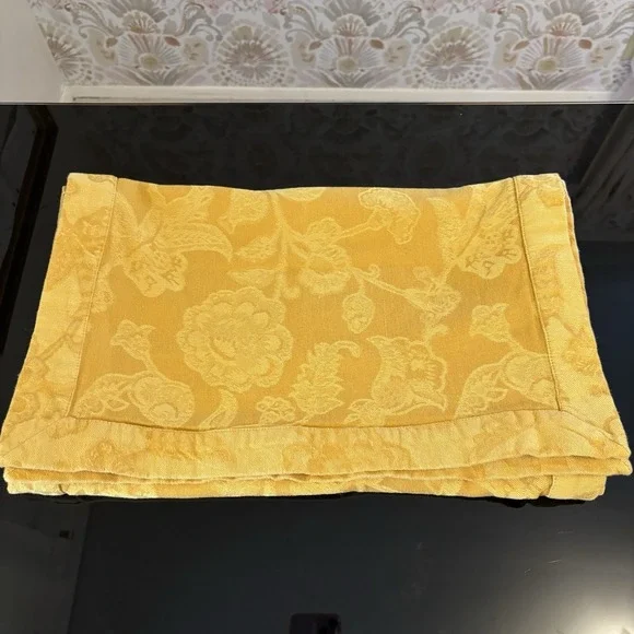 Pottery Barn Table Runner Yellow Floral Jacquard 18 X 70 100%‎ Cotton