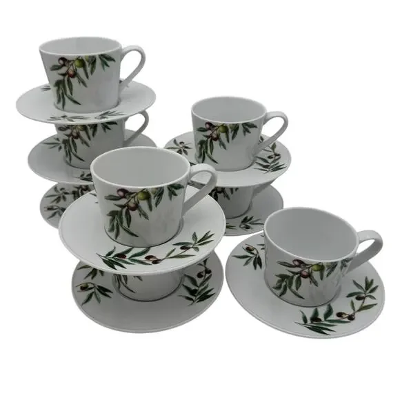 Pottery Barn Monique Lhuillier Olive Orchard 4 Cups and 4 Saucers