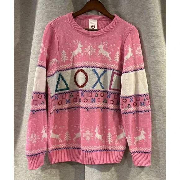 Numskull Christmas Sweater Pink‎ Knit Gaming PlayStation PS5 PS4 Size Small