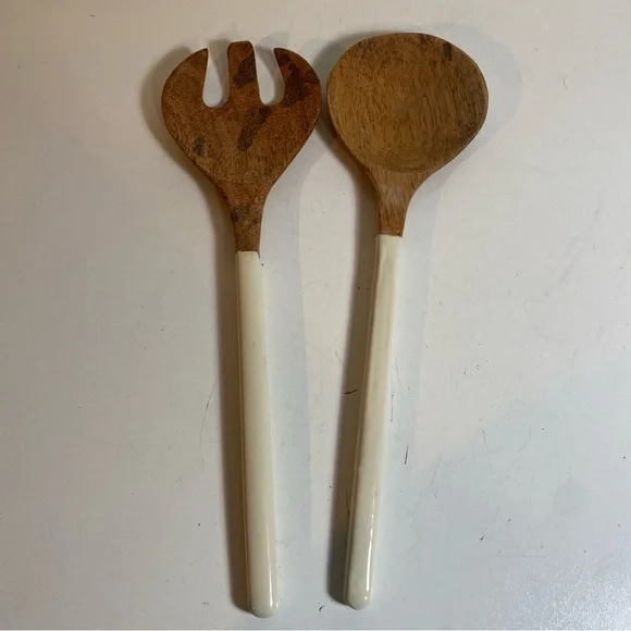 Huck Wood & Wrapped Handles Salad Server Set 12” Length