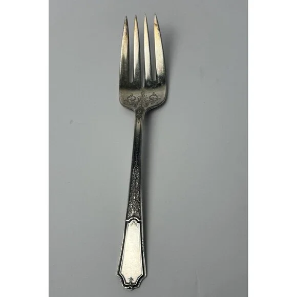 1847 Rogers Bros 1924 Ancestral‎ Meat Serving Fork Antique Victorian Silverplate