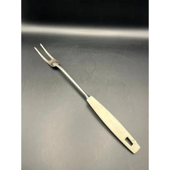 Vtg EKCO USA Meat Fork Carving Fork Two Prong Stainless Steel White 13