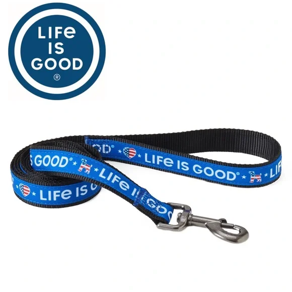 Life is Good Americana Heart Ribbon Overlay Dog Leash- Royal Blue