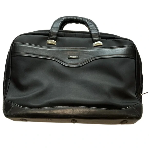 TUMI 2947D Black leather nylon Briefcase Bag Mens Flaws