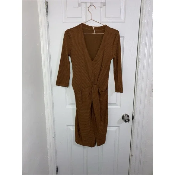 Free‎ People Bronze Ribbed Stretch Dress, Size S