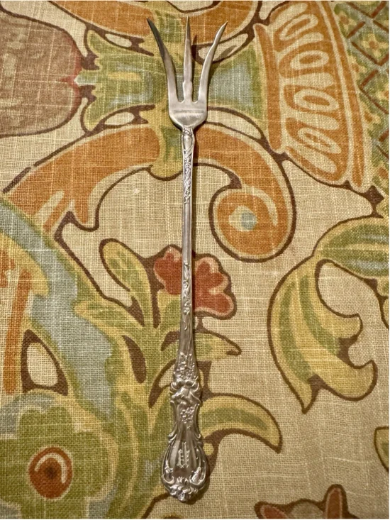 Antique 1835 R Wallace HIBISCUS Silverplate Lettuce Fork Monogram P