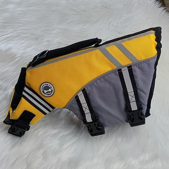 VIVAGLORY Sports Style Yellow Rescue Handle‎ Dog Life Jacket Water Safety Vest S