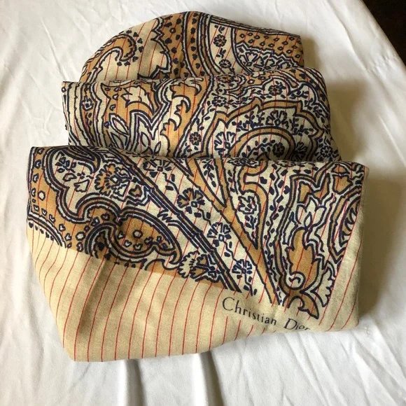 Vintage Christian Dior Scarf - Tan/Blue