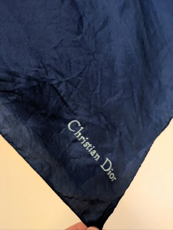 Dior Navy Blue Silk Scarf with Label