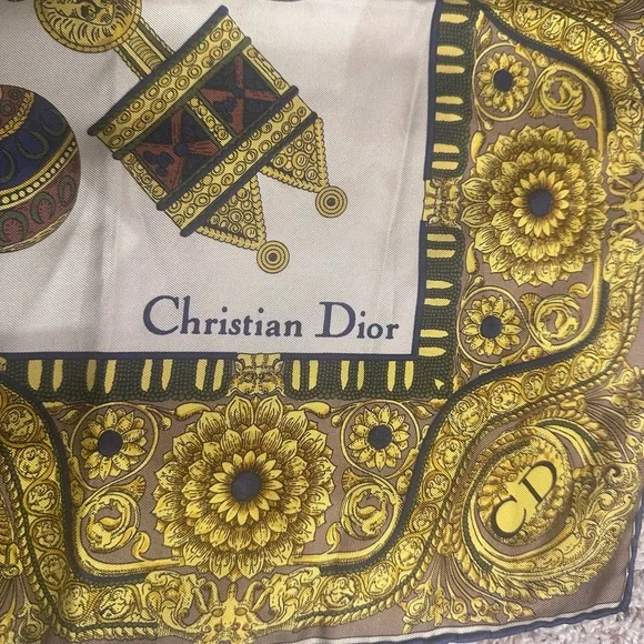 Christian Dior Gold and Brown Silk Scarf