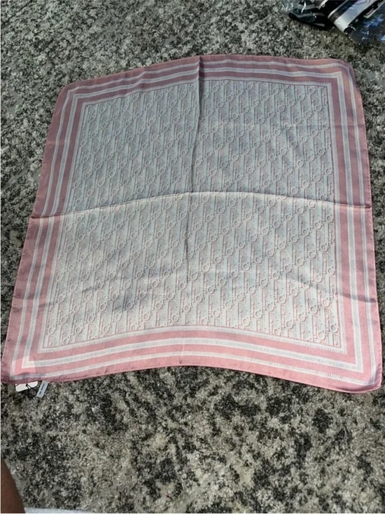 Dior Pink and Cream Monogram Silk Scarf
