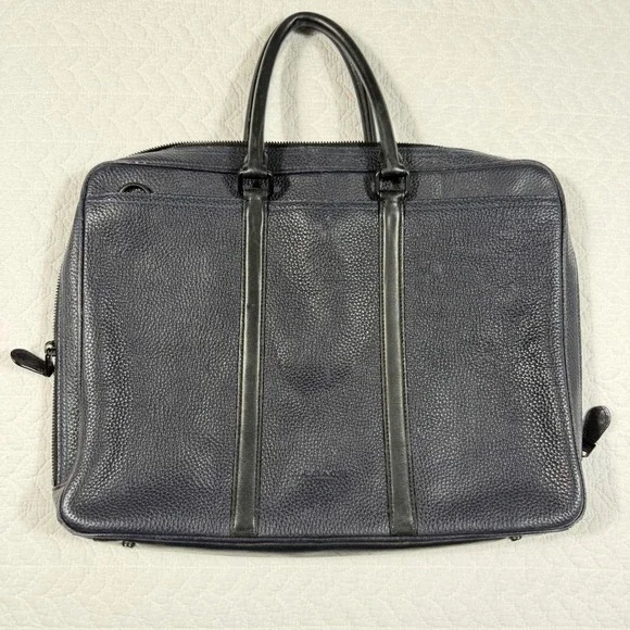 Coach Metropolitan Slim Briefcase - Navy Pebbled Leather Work Office Travel