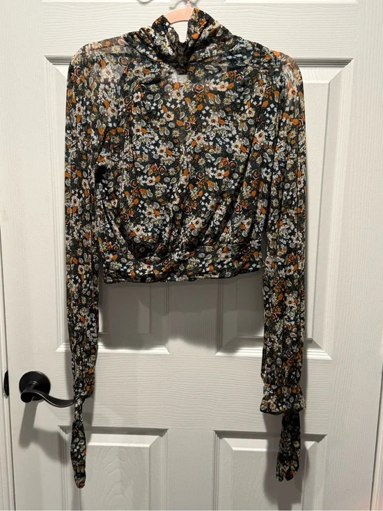 Free People All Dolled Up floral mesh crop top blouse