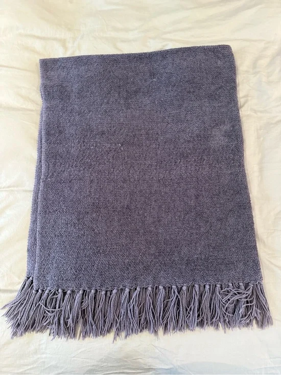 Pottery Barn Chenille Fringe Throw Blanket – Dusty Purple/Slate, 50x56