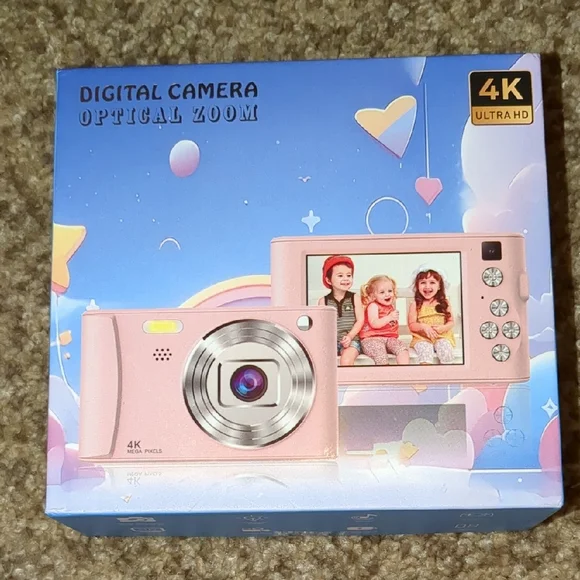 Pink 4K Ultra HD Digital Camera Optical Zoom Games LCD Music Recording Collage