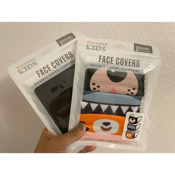 NWT Sof Sole Kids (2) 3-packs of face masks OS