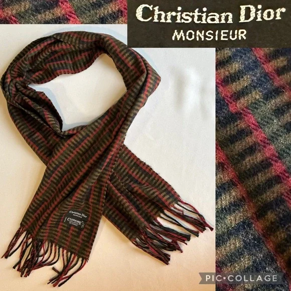 VTG Christian Dior Monsieur Unisex Scarf CASHMAIRE Acrylic Brown Fringe Japan