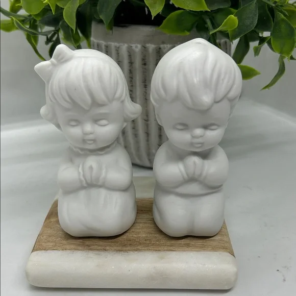 Vintage Salt Pepper Shakers White Kitchen Christian Decor Vtg Art Ceramic Craft