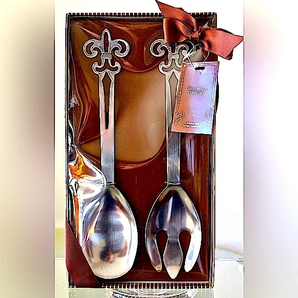 KIRKLAND’S ENTERTAINING ESSENTIALS SALAD SERVERS SET OF 2 STAINLESS STEELE NIB
