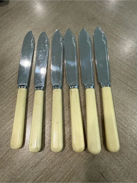 Fish knives Chrome Plated Ivorine Handles Lot of 6 knives 7 1/2 inches