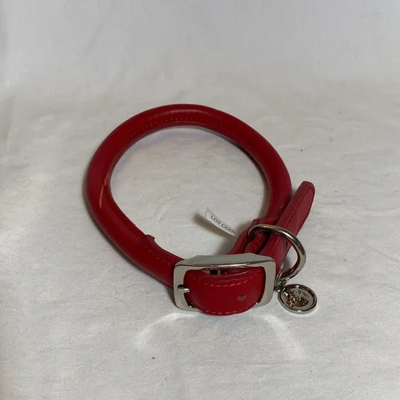 Bond & Co. Red Rolled Leather Dog Collar with Silver-tone Buckle 19”-22” NWT