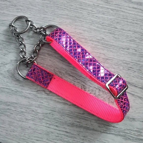 Black Heart Pups pink mermaid chain martingale dog collar NWOT
