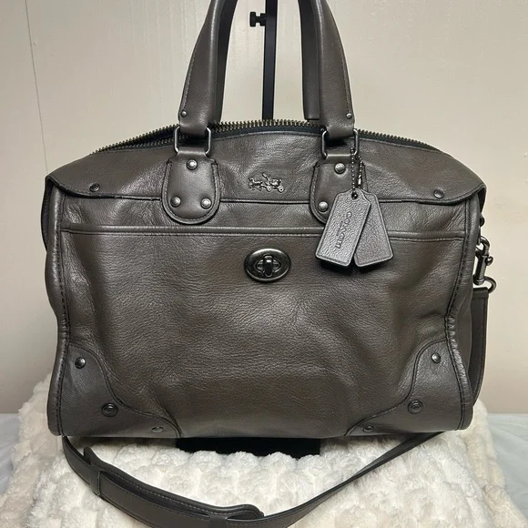 Coach Rhyder Gunmetal Metallic Leather Satchel