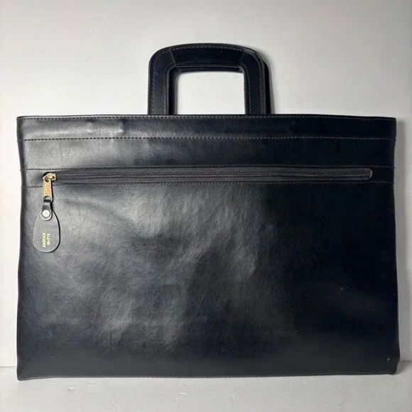 Vintage Cambridge Portfolio Briefcase OS Black Faux Leather Retractable Handles
