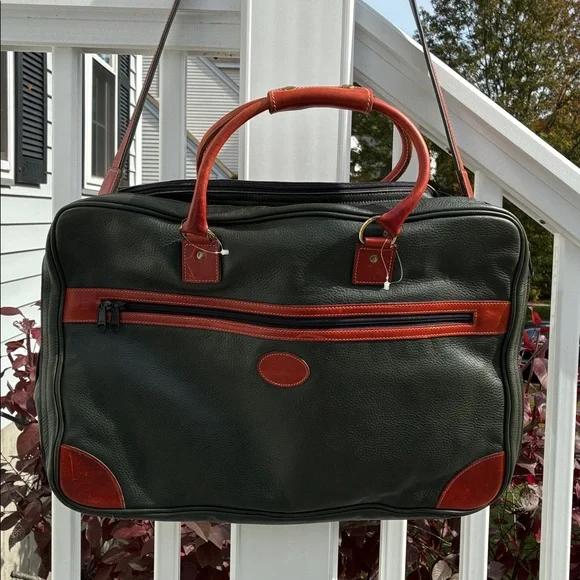 dinoffer New York Men’s Leather Travel Bag Green & Brown