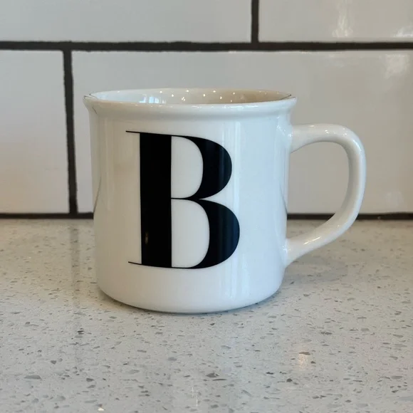 Pottery Barn White Mug with Black Letter B
