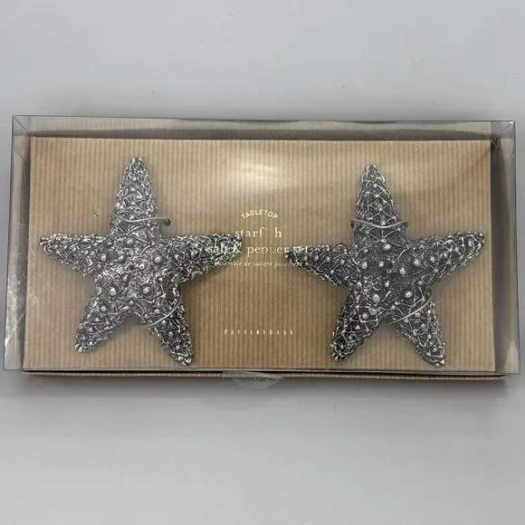 Pottery Barn Silver Starfish Salt & Pepper Shakers - New in Box