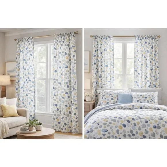 Pottery Barn Rebecca Atwood Paint Daubs Set of 3 Window Curtains Organic Cotton