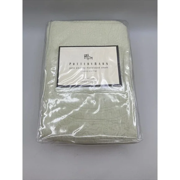 Pottery Barn‎ Jane Paisley Quilted Standard Pillow Sham Light Celery Green New