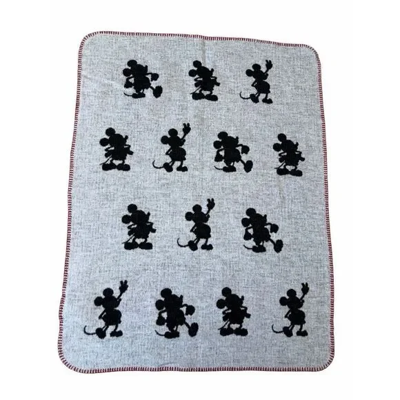 Pottery Barn Disney Mickey Mouse Baby Blanket Reversible Gray Black 30 x 40