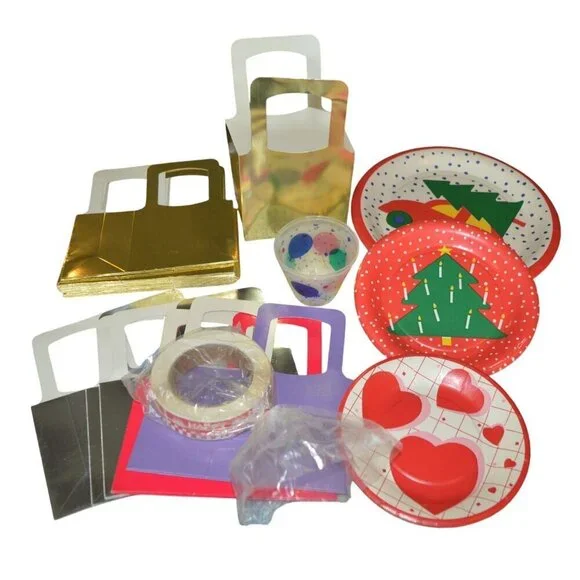 Vintage 80s Birthday Party Supply Bundle Christmas Valentines Plates Nostalgic