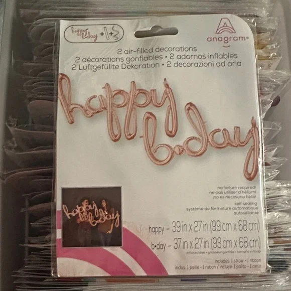 Rose Gold Happy Bday Air-Filled Decorations