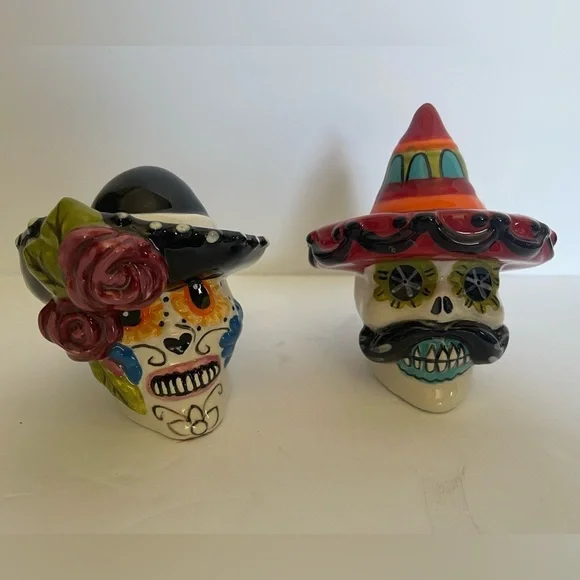 Blue Sky Halloween Skull Salt & Pepper Shakers