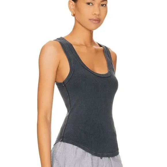 Free People We The Free Ribbed Tank Top Charcoal Scoop Neck Racerback M NEW