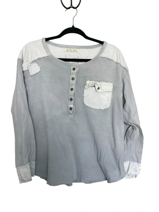 Free People Light Gray Henley with Pale Blue Stitching