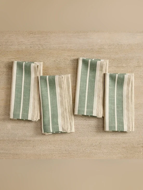 4 Pottery Barn Triston Striped 100% Cotton Napkins 20