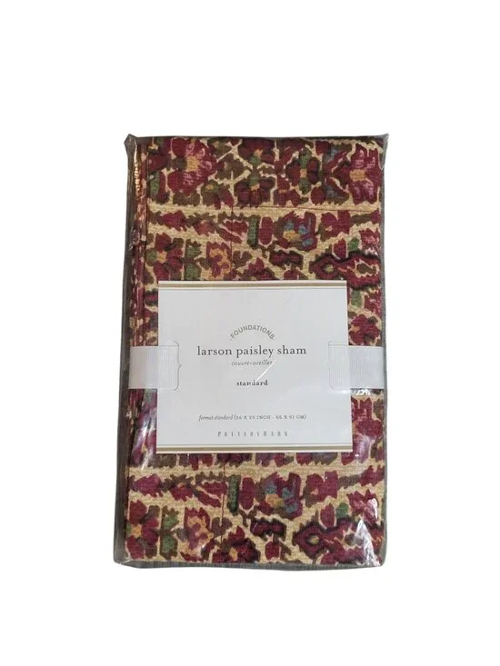 Pottery Barn Larson Paisley Standard Pillow Sham Dark Red Beige Linen/Cotton
