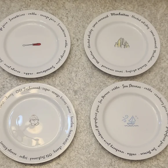 Pottery Barn Cocktail Recipe Plate Set of 4